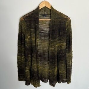 Eileen Fisher Mohair Blend Sweater Small Green Black Camo Long Sleeve Cardigan